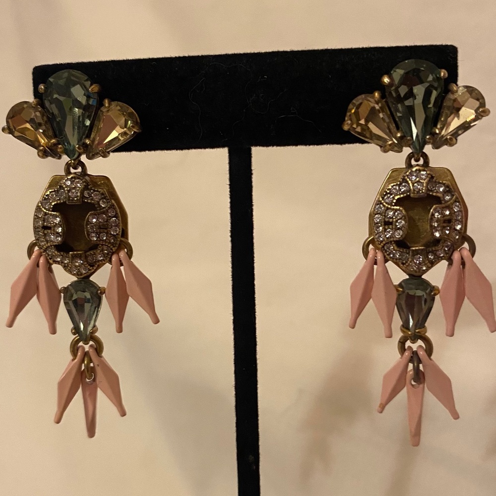 JCrew Multicolor Crystal & Enamel Chandelier Dangle Earrings Y2K, 2.5" length